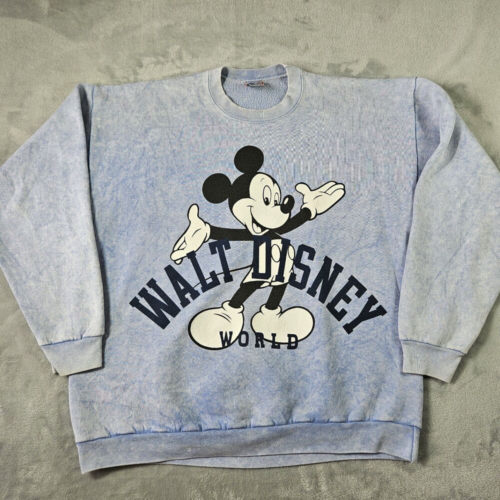 Vintage Walt Disney World Mickey Mouse Pullover Sweatshirt Y2K 90s OSFA Blue